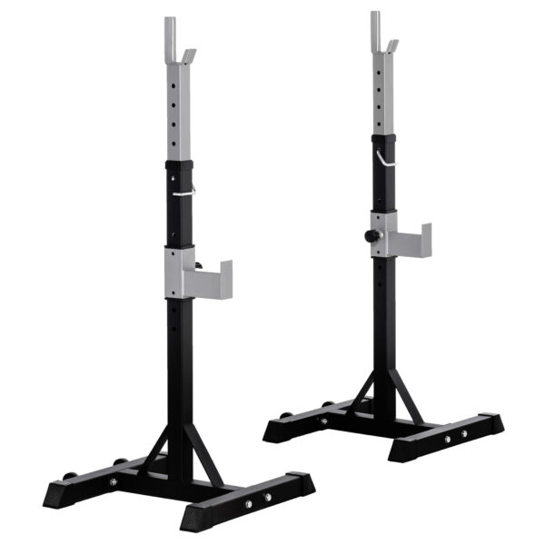 HOMCOM 2 Pairs Adjustable Barbell Squat Rack Portable Stand Weight Lifting Bench Press Home Gym w/ Wheels,