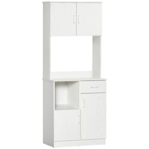 HOMCOM Modern Freestanding Kitchen Cupboard Storage Cabinet Organiser with Microwave Counter, 2 Cabinets, & Adjustable Shelves,