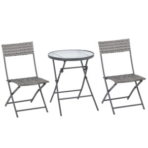 Outsunny 2 Seater Rattan Bistro Set Outdoor Foldable Wicker Conversation Balcony Furniture Set for Outdoor Yard Porch Poolside Lawn Balcony