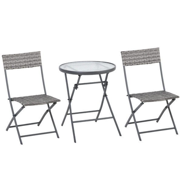 Outsunny 2 Seater Rattan Bistro Set Outdoor Foldable Wicker Conversation Balcony Furniture Set for Outdoor Yard Porch Poolside Lawn Balcony