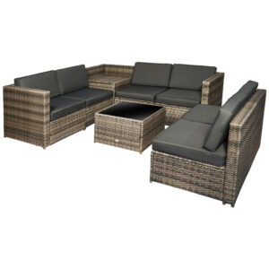 Outsunny 6Seater Outdoor Rattan Wicker Sofa Set with Hidden Storage Side Table and Cushions, Mixed