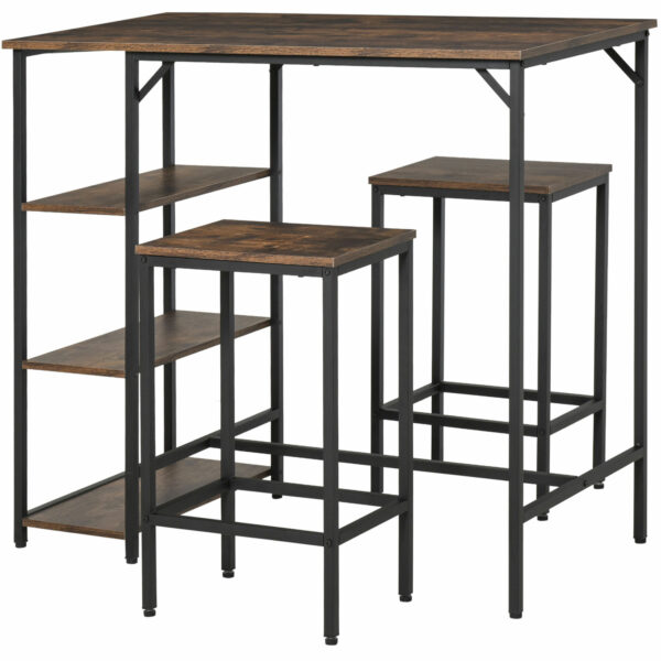 HOMCOM Dining Table Set Industrial Bar Height With 2 Stools & Side Shelf, 3 Pieces  Table for Dining Room, Kitchen, Dinette