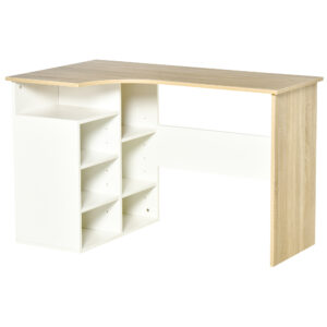 HOMCOM LShaped Corner Computer Desk Study Table PC Work w/ Storage Shelf Office Home Workstation  Oak Tone and