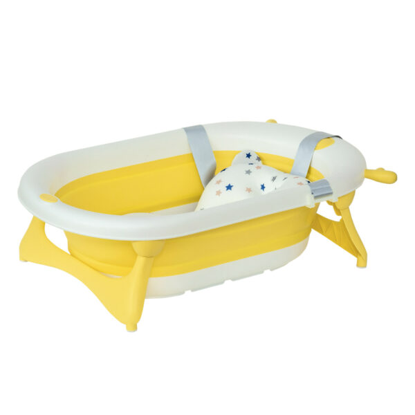 HOMCOM Collapsible Baby Bath Tub Foldable Ergonomic w/ Cushion Temperature Sensitive Water Plug NonSlip Support Leg Portable for 03 Years,