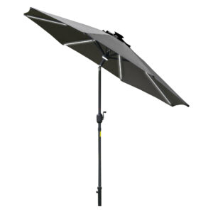 Outsunny 2.7m Garden Parasol Sun Umbrella Patio Summer Shelter w/ LED Solar Light, Angled Canopy Vent, Crank Tilt,