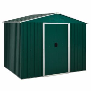 Outsunny 8 x 6 ft Metal Garden Storage Shed Corrugated Steel Roofed Tool Box with Ventilation and Sliding Doors,