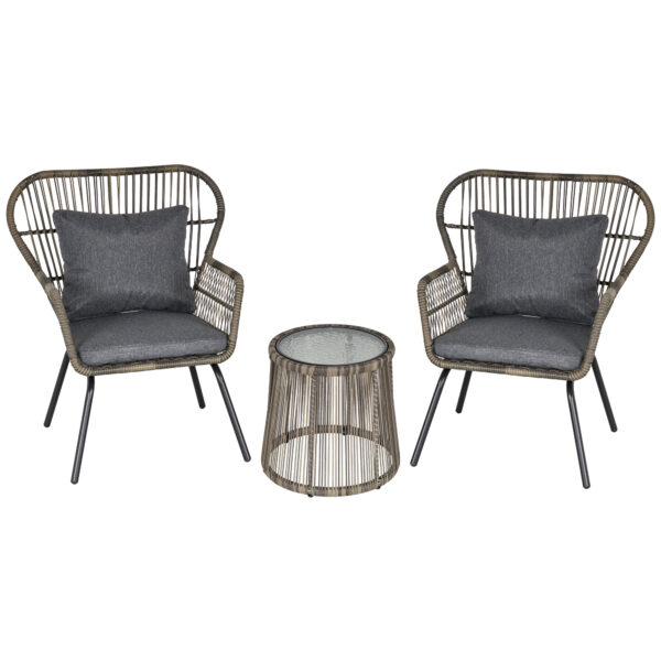 Outsunny 2 Seater Outdoor Patio Bistro Set, Wicker Rattan Furniture 2 Chairs 1  Table with Metal Legs for Garden, Backyard, Deck,