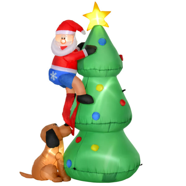 HOMCOM 1.8m Inflatable Christmas Tree, LED Lighted with Santa Claus Dog for Home Indoor Outdoor Garden Lawn Decoration Party Prop