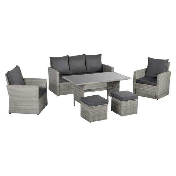 Outsunny 6 PCS Outdoor Patio PE Rattan Wicker Tempe Glass Dining Table Sets for Garden Backyard w/ Cushions & Mixed