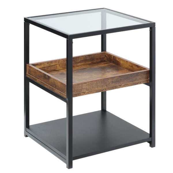 HOMCOM Industrial Side Table, 3Tier End Table with Storage Shelves, Nightstand with Steel Frame for Bedroom, Living Room, Rustic