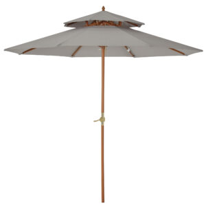 Outsunny 2.7 m Double Tier Outdoor Patio Garden Sun Umbrella Sunshade Wooden Parasol Shade Canopy