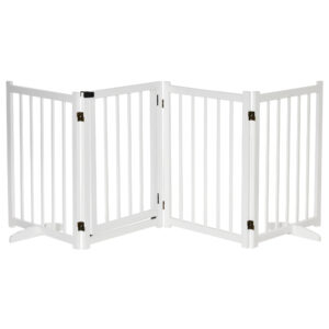 PawHut Pet Gate for Small and Medium Dogs, Freestanding Wooden Foldable Dog Safety Barrier with 4 Panels, 2 Support Feet for Doorways,Stairs,