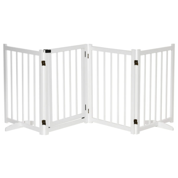 PawHut Pet Gate for Small and Medium Dogs, Freestanding Wooden Foldable Dog Safety Barrier with 4 Panels, 2 Support Feet for Doorways,Stairs,