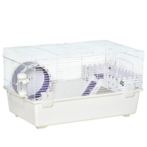 PawHut TwoTier Hamster Cage Gerbil Haven MultiStorey Rodent House Small Animal Habitat with Water Bottle, Excise Wheel, Ladder,