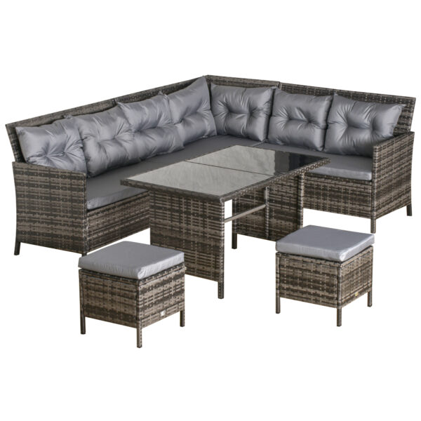 Outsunny 8Seater Garden Rattan Corner Dining Sofa Set Outdoor Wicker Conservatory Furniture Lawn Patio  Table Foot Stool w/ Cushion,