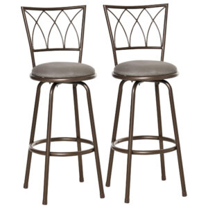 HOMCOM Set of 2 Bar Chairs Swivel Armless Upholste Metal Frame Barstools with Backrest & Footrest, Bronze
