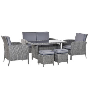 Outsunny 6Seater Outdoor Patio Rattan Dining Table Sets All Weather PE Wicker Sofa Furniture Set for Backyard Garden w/ Cushions
