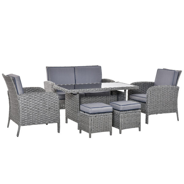 Outsunny 6Seater Outdoor Patio Rattan Dining Table Sets All Weather PE Wicker Sofa Furniture Set for Backyard Garden w/ Cushions