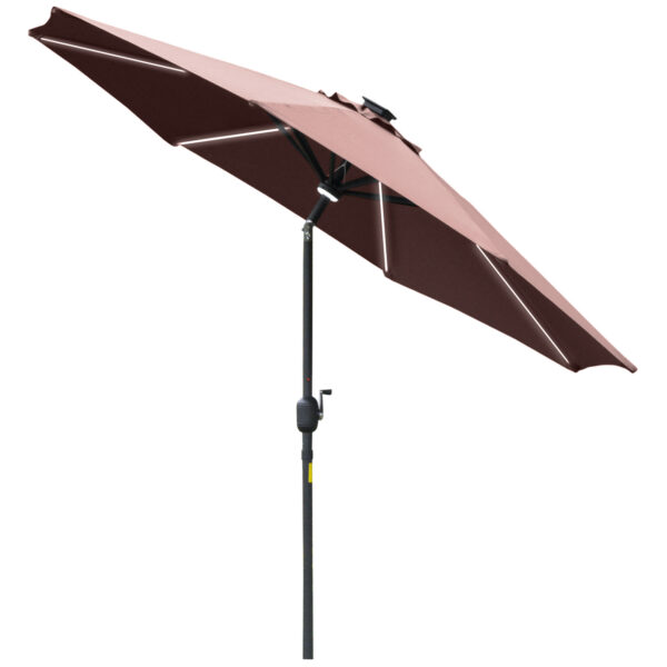 Outsunny 2.7m Garden Parasol Sun Umbrella Patio Summer Shelter w/ LED Solar Light, Angled Canopy, Vent, Crank Tilt,