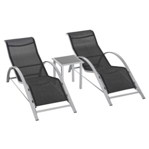 Outsunny 3 Pieces Lounge Chair Set Garden Outdoor Recliner Sunbathing Chair with Table,