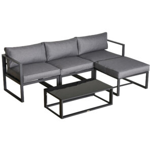 Outsunny 5 Pieces Outdoor Patio Furniture Set, Sofa Couch with Glass  Table, Cushioned Chairs and Metal Frame, for Balcony Garden Backyard,