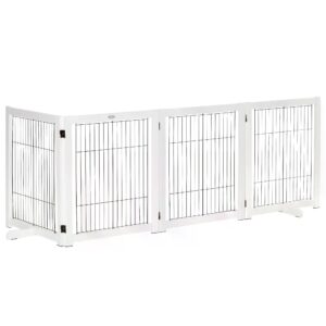 PawHut Dog Gate Wooden Foldable Small & MediumSized Pet Gate 4 Panel with Support Feet Pet Fence Safety Barrier for House Doorway Stairs
