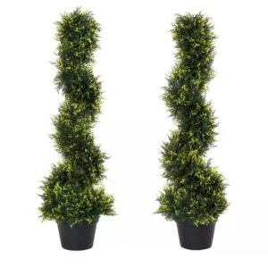 Outsunny Set Of 2 Artificial Tree 90cm/3FT Artificial Spiral Topiary Trees w/ Pot Fake Indoor Outdoor ery Plant Home Office Garden D??cor