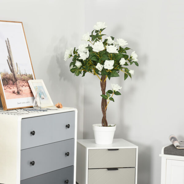 Outsunny 90cm/3FT Artificial Rose Tree Fake Decorative Plant w/ 21 Flowers Pot Indoor Outdoor Faux Decoration Home Office D??cor  &