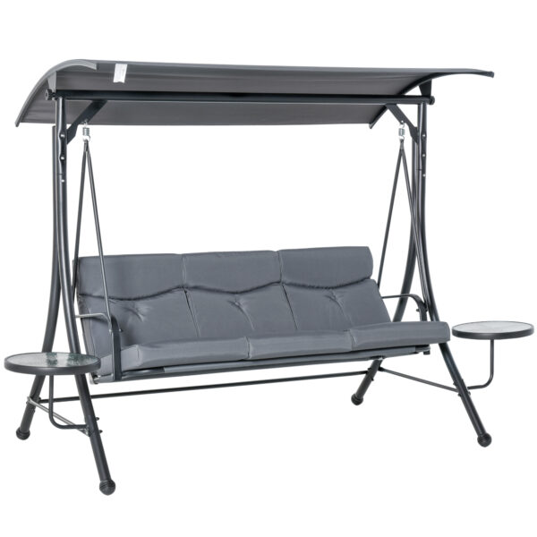 Outsunny 3 Seater Garden Swing Chair with Adjustable Canopy, Cushion and  Tables for Outdoor Patio Garden