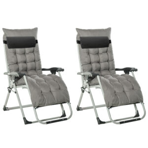 Outsunny 2 Piece Reclining Zero Gravity Chair Folding Garden Sun Lounger with Cushion Headrest