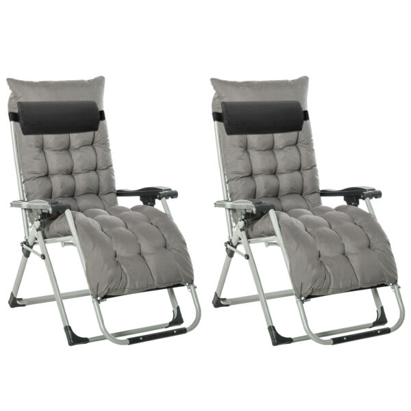 Outsunny 2 Piece Reclining Zero Gravity Chair Folding Garden Sun Lounger with Cushion Headrest