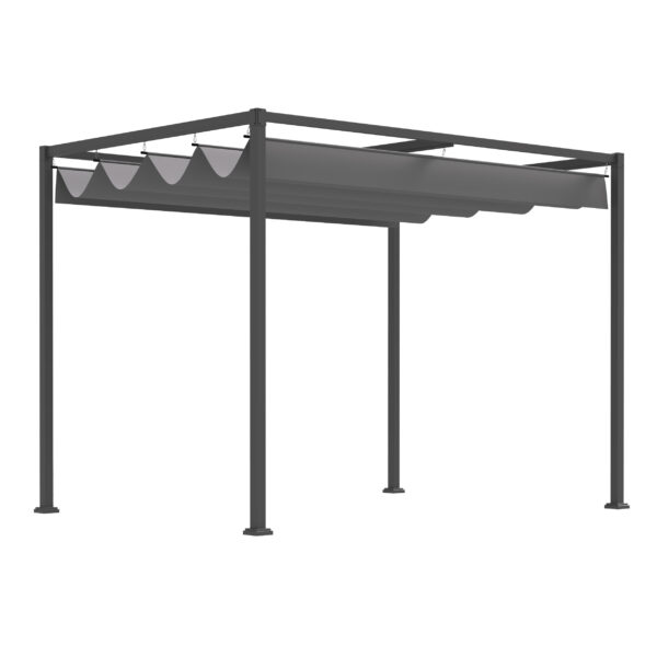 Outsunny 3 x 2 m Outdoor Pergola Gazebo Wall Mounted Retractable Canopy Garden Shelter Sun Shade Party with Metal Frame,