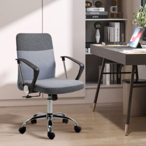 Vinsetto Ergonomic Office Chair Linen Fabric Swivel Computer Desk Chair Home Study Adjustable Chair with Wheels,