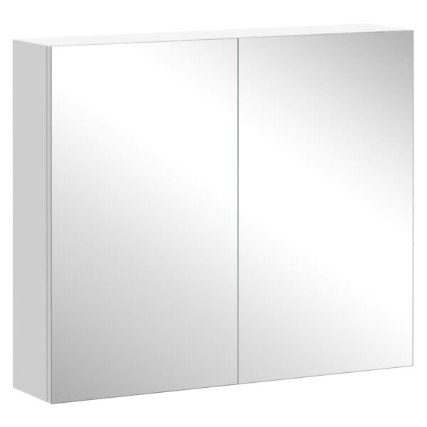 HOMCOM Bathroom Mirror Storage Cabinet Wall Mounted Double Doors Cupboard with Adjustable Shelf 60H x 70W x 15Dcm