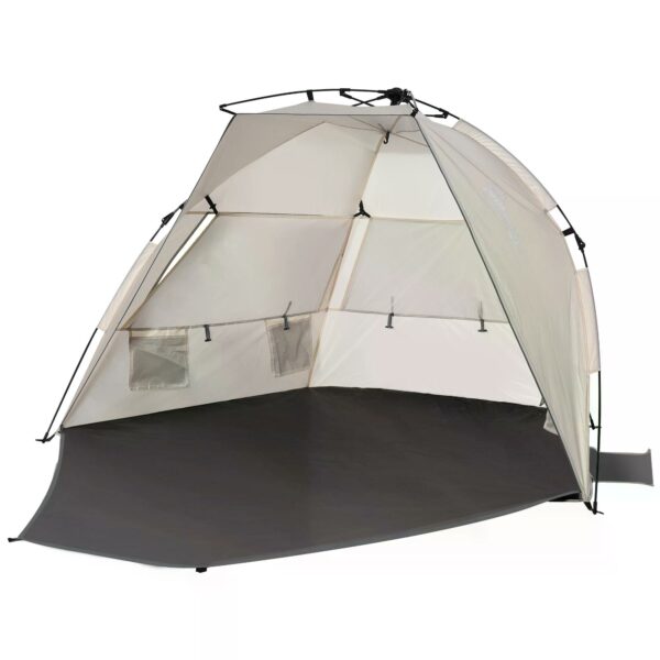 Outsunny 12 Man PopUp Beach Tent, Sun Shelter UV 20+ Protection w/ Long Floor Mesh Windows Sandbags Carry Bag Summer Hut House