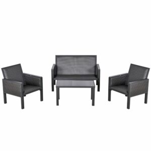 Outsunny 4Seater Aluminum PE Rattan Wicker Sofa Set Outdoor Conservatory Furniture Lawn Patio  Table, Deep