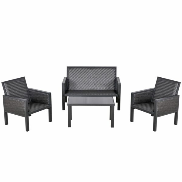 Outsunny 4Seater Aluminum PE Rattan Wicker Sofa Set Outdoor Conservatory Furniture Lawn Patio  Table, Deep