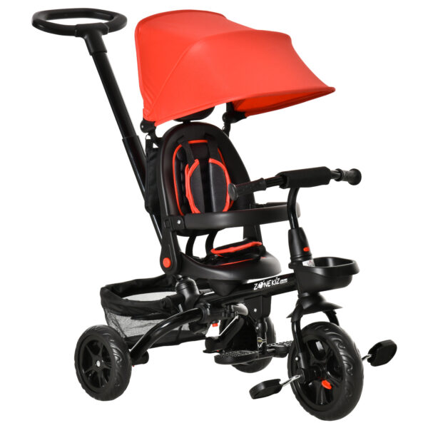 HOMCOM 4 in 1 Tricycle 3 Wheels Pushchair Toddler Stroller Foldable Pedal Trike w/ Reversible Angle Adjustable Seat for 15 Years,