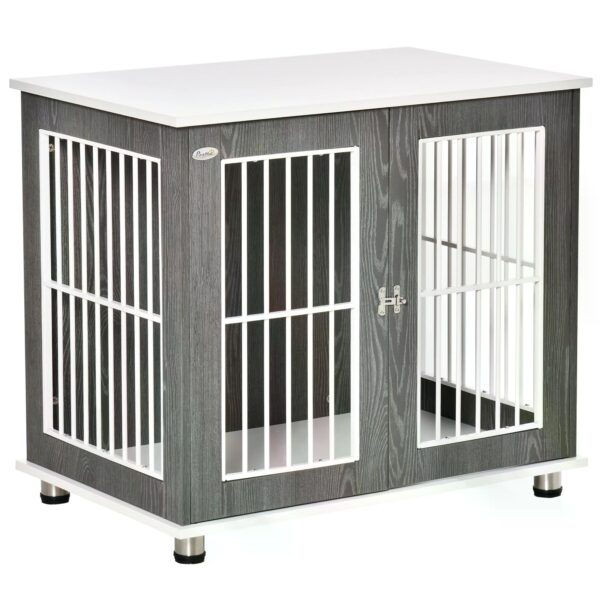 PawHut Dog Crate, Wooden Pet Kennel Cage with Lockable Door and Adjustable Foot Pads, Modern Design,  and