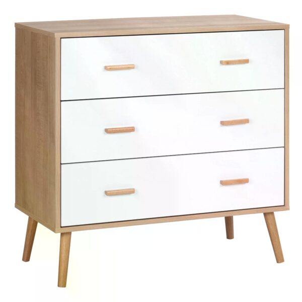 HOMCOM Chest of Drawers with 3 Drawers, Bedroom Cabinet, Storage Organizer for Living Room,  and Natural