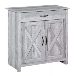 HOMCOM Farmhouse Barn Door Sideboard Storage Cabinet  Bar for LIVING Room ??  Grain
