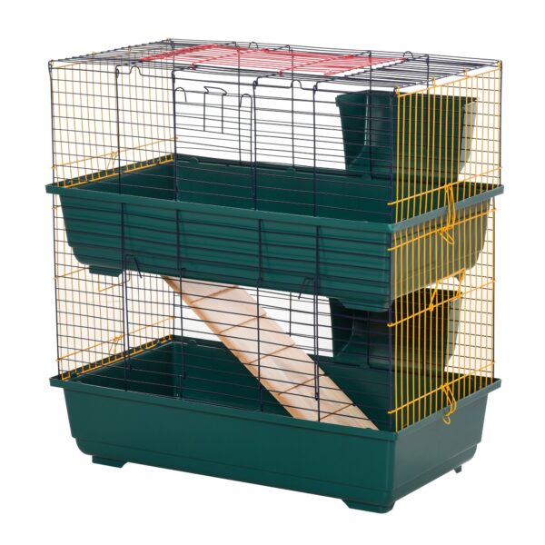 PawHut Small Animal Cage Habitat with Accessories 3 Openable Doors 2Story Large Pet Play House for Chinchillas Puppy Guinea Pig 80 x 44 x 82 cm