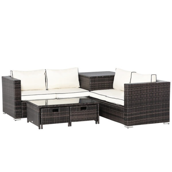 Outsunny 4Seater Rattan Garden Furniture Patio Sofa Set Storage & Table Set w/ 2 Drawers  Table & Corner Sofa,