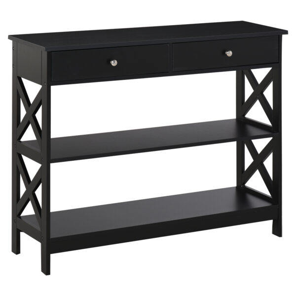HOMCOM Console Table Side Desk w/ Shelves Drawers Open Top X Support Frame Living Room Hallway Home Office Furniture