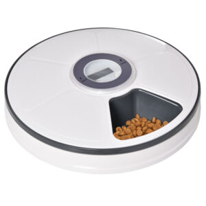 PawHut Automatic Pet Dog Cat Feeder with Digital Timer, 6Meal Food Dispenser Trays for Wet or Dry Pet Food, LED Display Power by Battery
