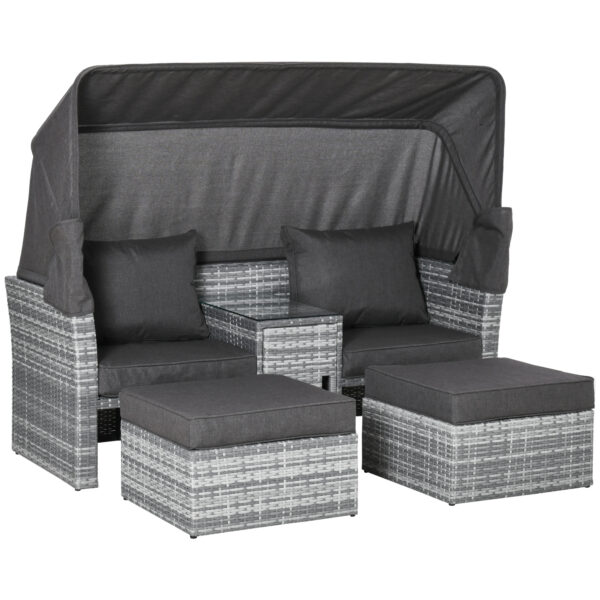 Outsunny 3 Pieces Outdoor PE Rattan Patio Furniture Set Daybed 2Seater Sofa Footstool Tempe Glass Table Conversation Set, Olefin Cushion
