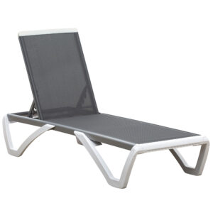 Outsunny Portable Outdoor Chaise Lounge, with Adjustable Back, Breathable Texteline, Light