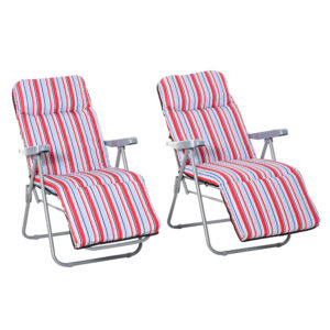 Outsunny Set of 2 Garden Sun Lounger Outdoor Reclining Seat Cushioned Seat Foldable Adjustable Recliner and