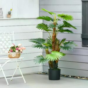 HOMCOM Artificial Tree, Tropical Palm Tree, Fake Decorative Plant in Nursery Pot for Indoor Outdoor D??cor, 135cm