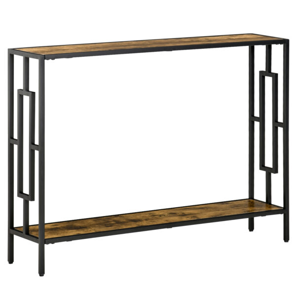HOMCOM Industrial Console Table with Storage Shelf, Narrow Hallway Dressing Desk with Metal Frame for Living Room, Bedroom, Rustic